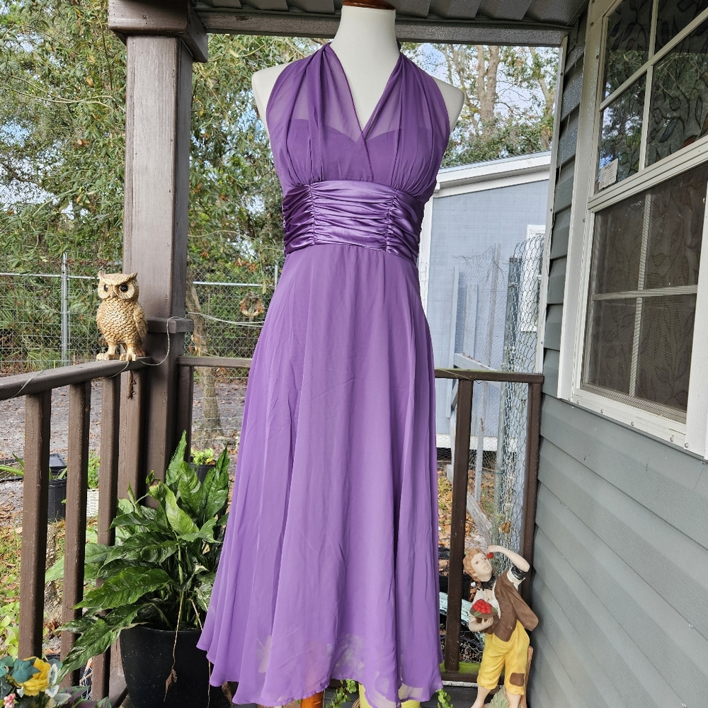 Connected Y2K Halter Chiffon Midi Dress Womens Size 6 Purple Fairy Hoco Glam